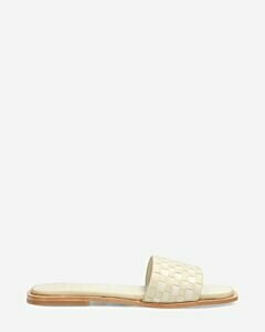 Woven slippers tanned leather off white