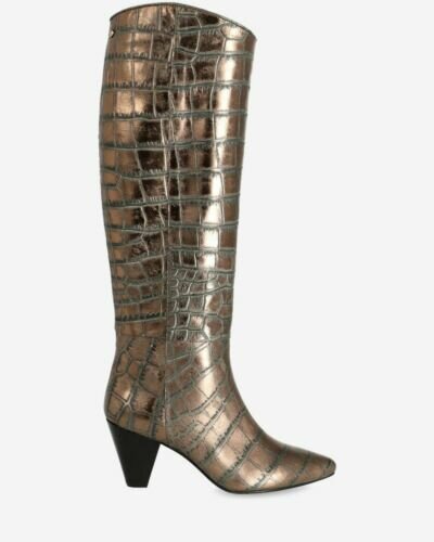 Heeled boot metallic printed leather antracite