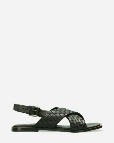Woven slippers tanned leather black