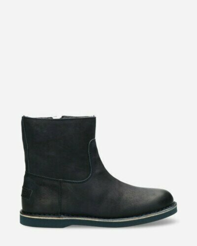 Lined ankle boot waxed leather dark blue