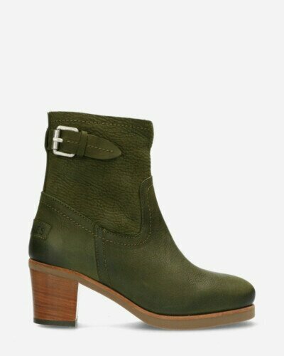 Heeled ankle boot waxed grain leather dark green