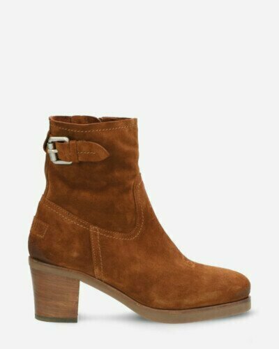 Heeled ankle boot suede brown