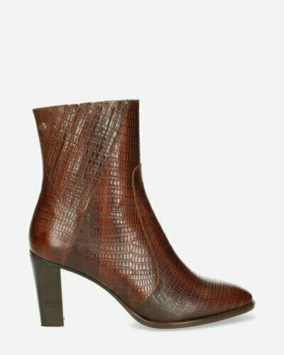 Heeled ankle boot printed leather brown