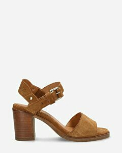 Heeled sandalette with brown suede