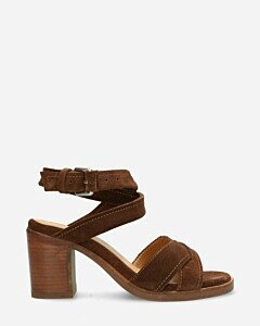 Heeled sandal suede dark brown