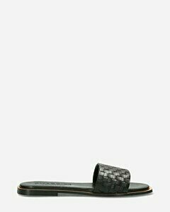 Woven slippers tanned leather black
