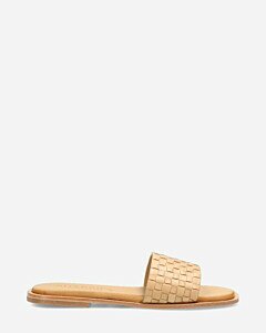Woven slippers tanned leather sand