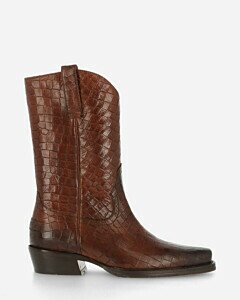Ankle boot croco print leather cognac