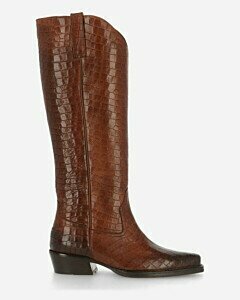 Boot croco printed leather cognac