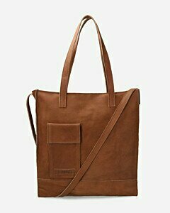 Shopping bag vegetable tanned leather cognac